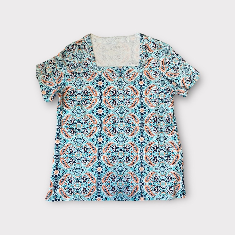 Kim Rogers Paisley Shirt Top Blouse Square Neckline